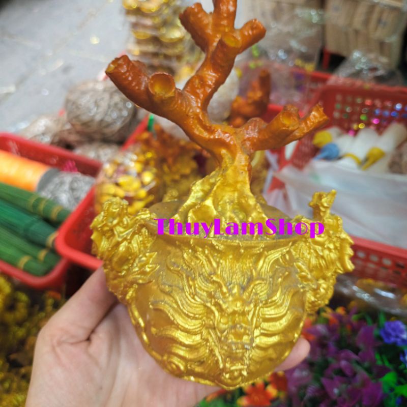 Gốc cây đúc đế hình đầu rồng uy quyền 10 nhánh làm cây cành vàng lá ngọc