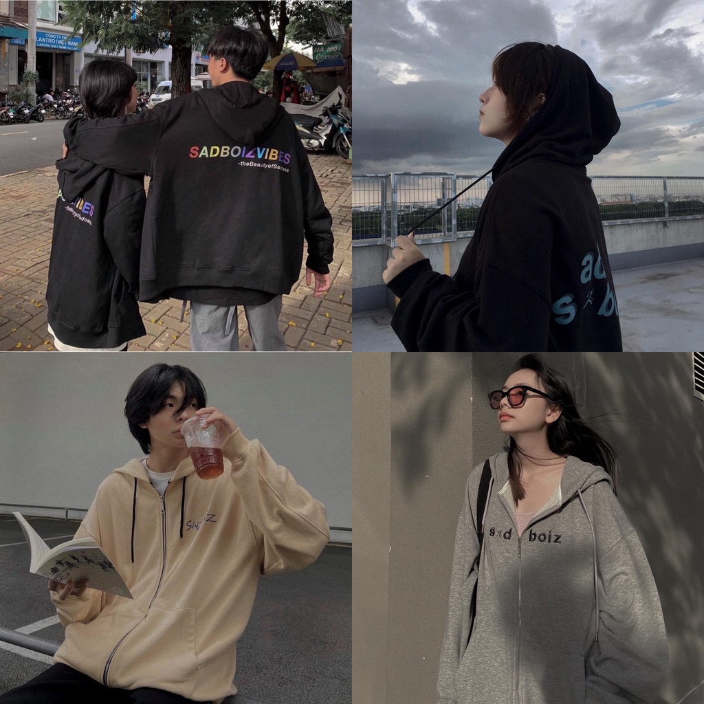 Áo Khoác Hoodie Dây Kéo Local Brand Sad.boi Chữ 7 Màu Nam Nữ Unisex