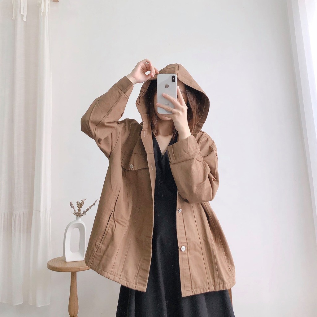 Khoác kaki nâu nút bấm có nón- leda | BigBuy360 - bigbuy360.vn