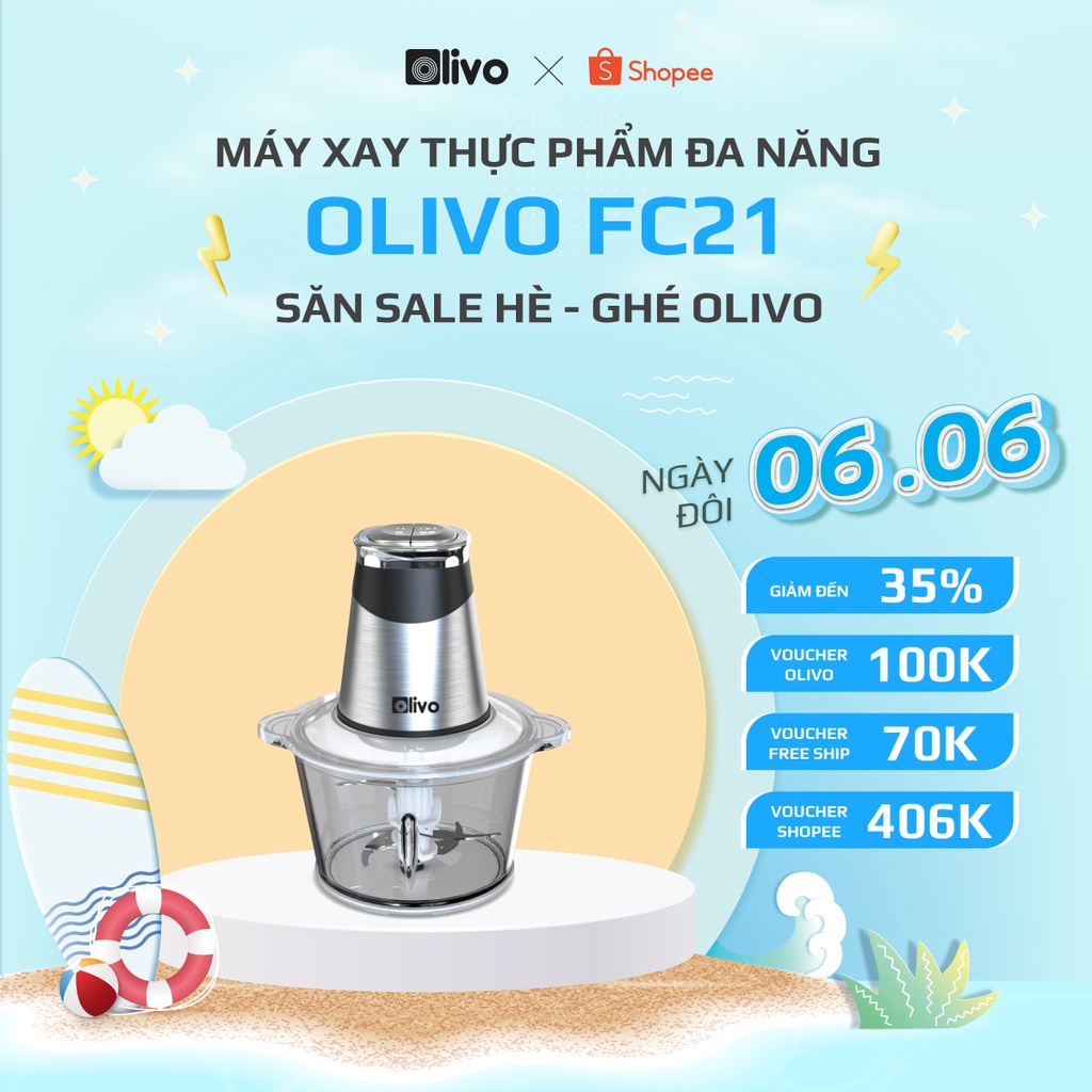 Máy Xay Thực Phẩm Đa Năng OLIVO FC21 ⚡Chính Hãng - BH 24 Tháng⚡ Dung Tích 2.1L - Công Suất 500W - Thương Hiệu Mỹ