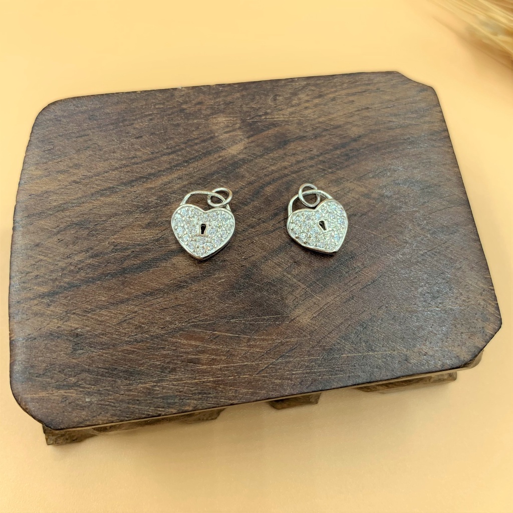 Charm móc treo ổ khóa trái tim đính đá - Charm Bạc 925 - Mã CA635