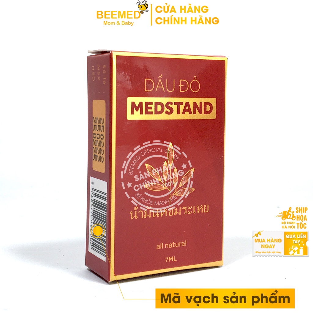 Dầu gió bôi da - giúp làm ấm, giảm đau đầu, cảm cúm, say tàu xe - Dầu đỏ medstand - Lọ 7ml từ tinh dầu bạc hà, quế