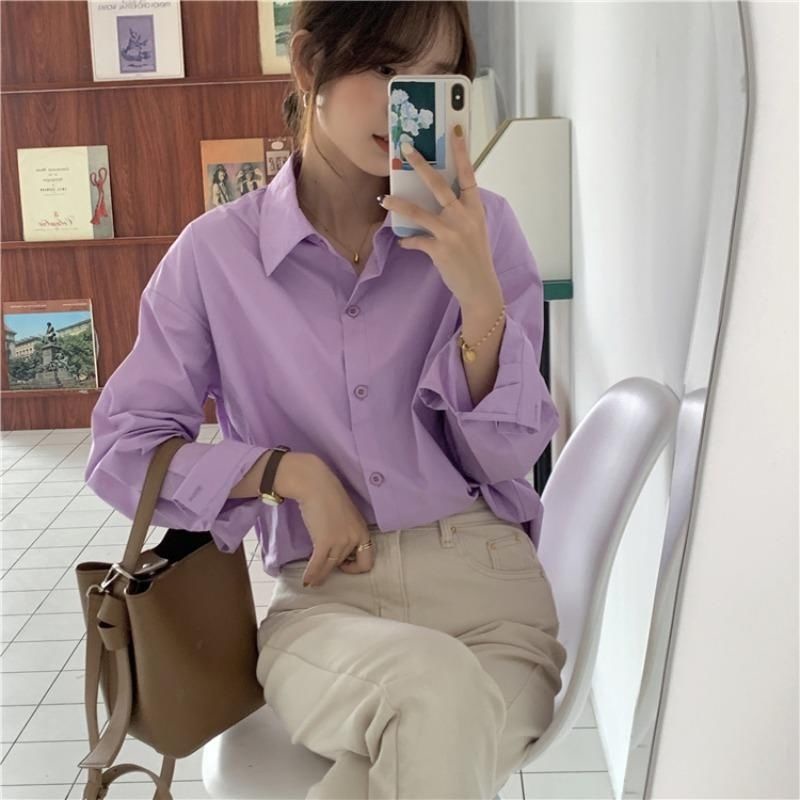 Áo Sơ Mi Tay Dài Dáng Rộng Kiểu Vintage Hàn Quốc Cá Tính Cho Nữ