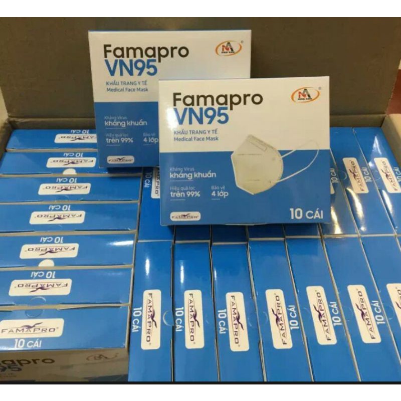 [Khẩu trang y tế Famapro VN95, Màu trắng] 100 chiếc khẩu trang y tế, 4 lớp kháng khuẩn