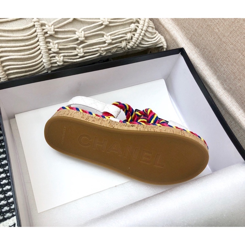 Sandal nữ đế bằng quai thiết kế giống dây thừng thương hiệu 𝘾𝙝𝙖𝙣𝙚𝙡 Channel CN da thật cao cấp