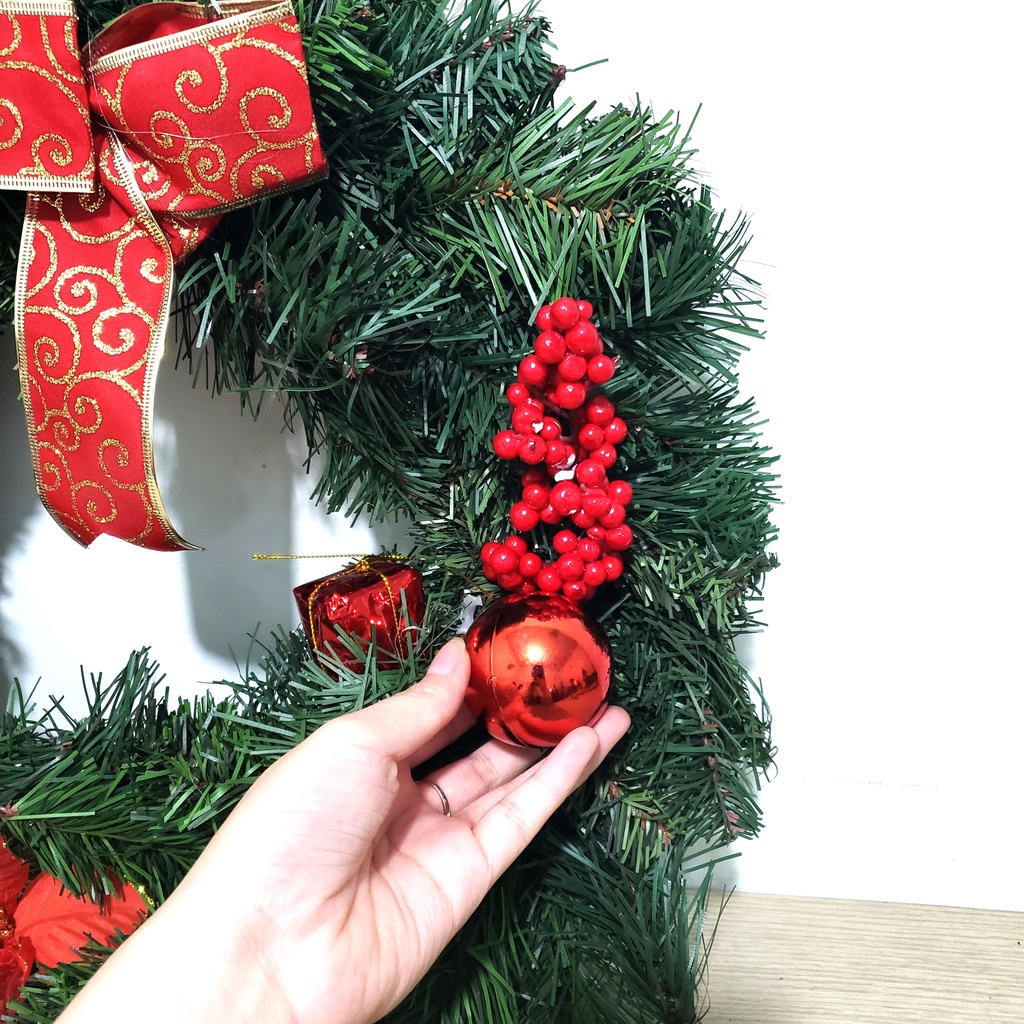 Vòng nguyệt quế giáng sinh treo cửa trang trí noel 2 chiều 51cm hàng Việt Nam chất lượng cao
