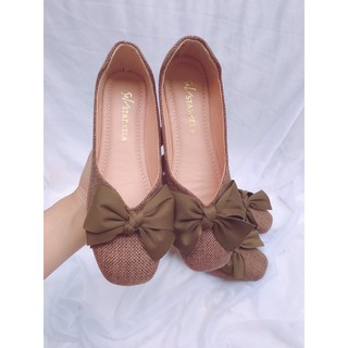  sẵn Giày búp bê nơ lụa mũi vuông