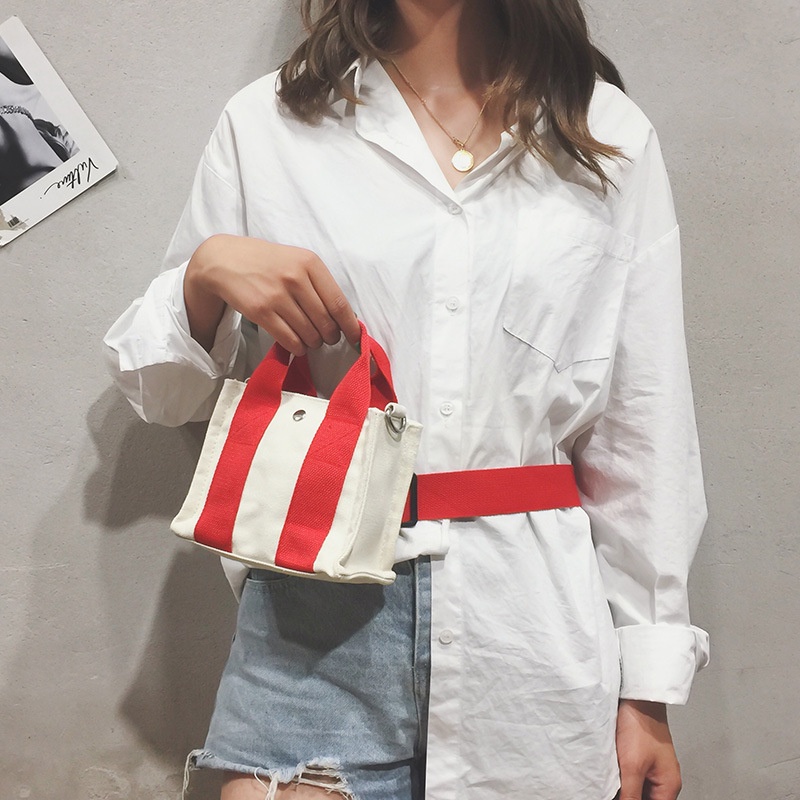 Túi Đeo Chéo Vải Canvas Hình Vuông Hai Chức Năng Màu Sắc Tương Phản Thời Trang Xuân Hè 2022 Phong Cách Hàn Quốc Cho Nữ