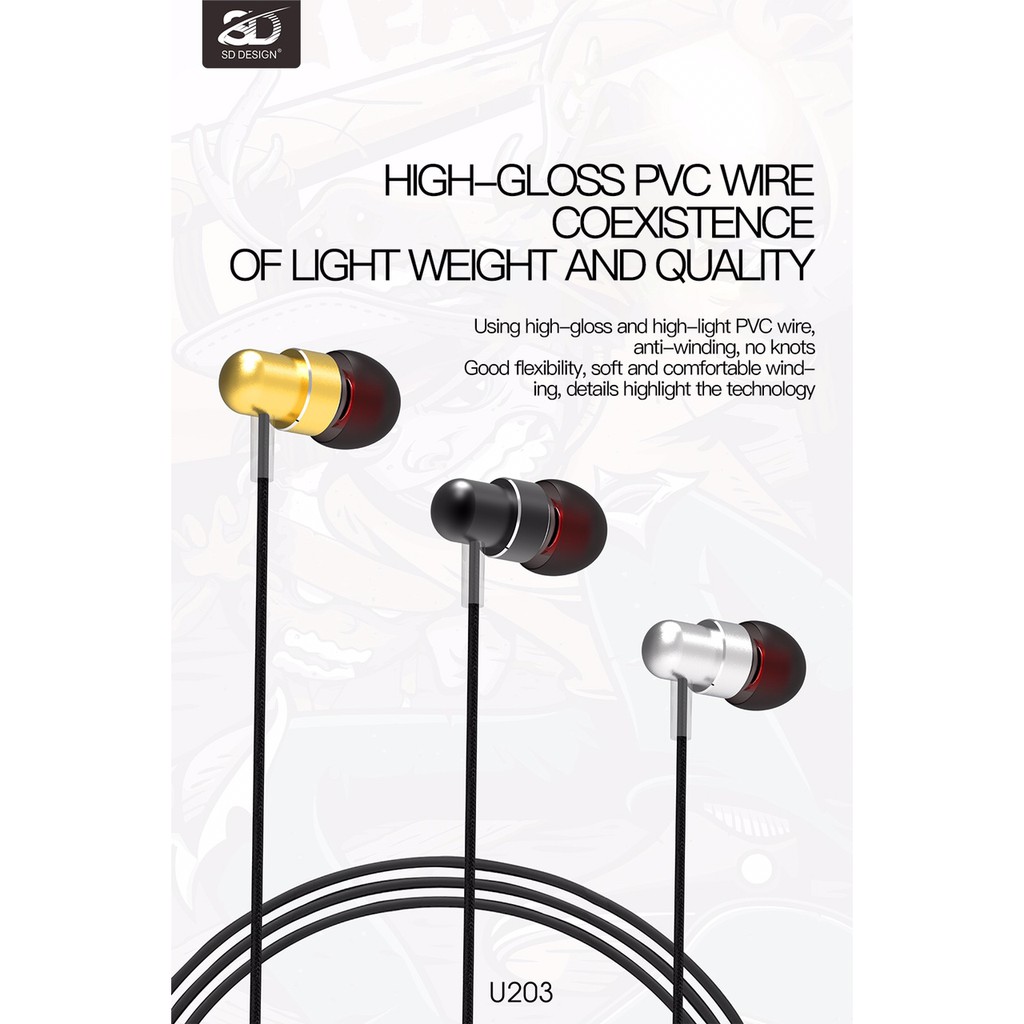Tai nghe nhét tai SD - U203 nghe hay có mic đàm thoại, dây dài 1.2m - Chính hãng