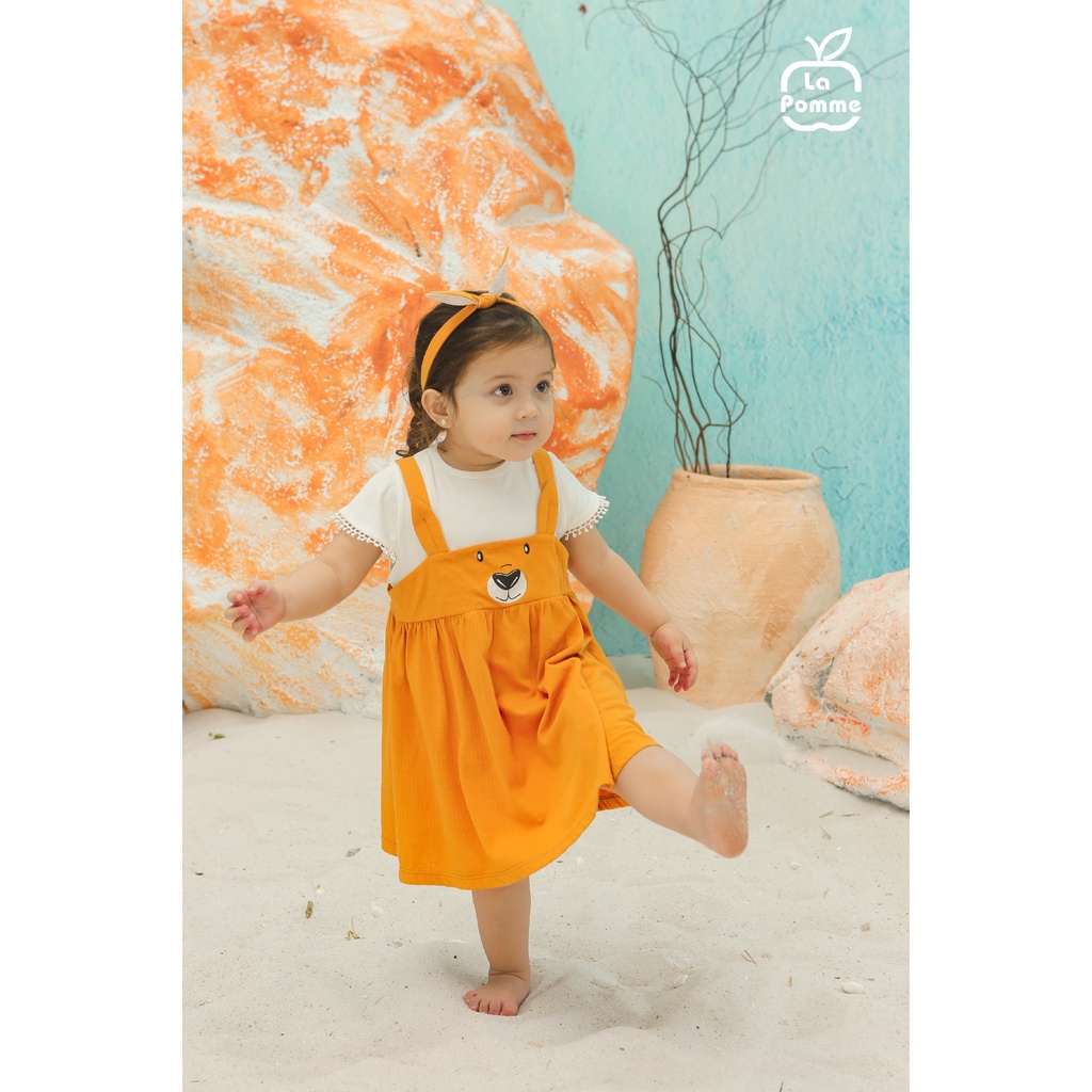 AD002 Đầm sát nách cho bé gái La Pomme Chuột túi màuTrắng Cam