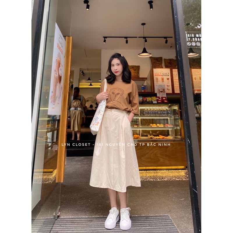 Chân váy chữ A cạp chun sau 2 túi vintage