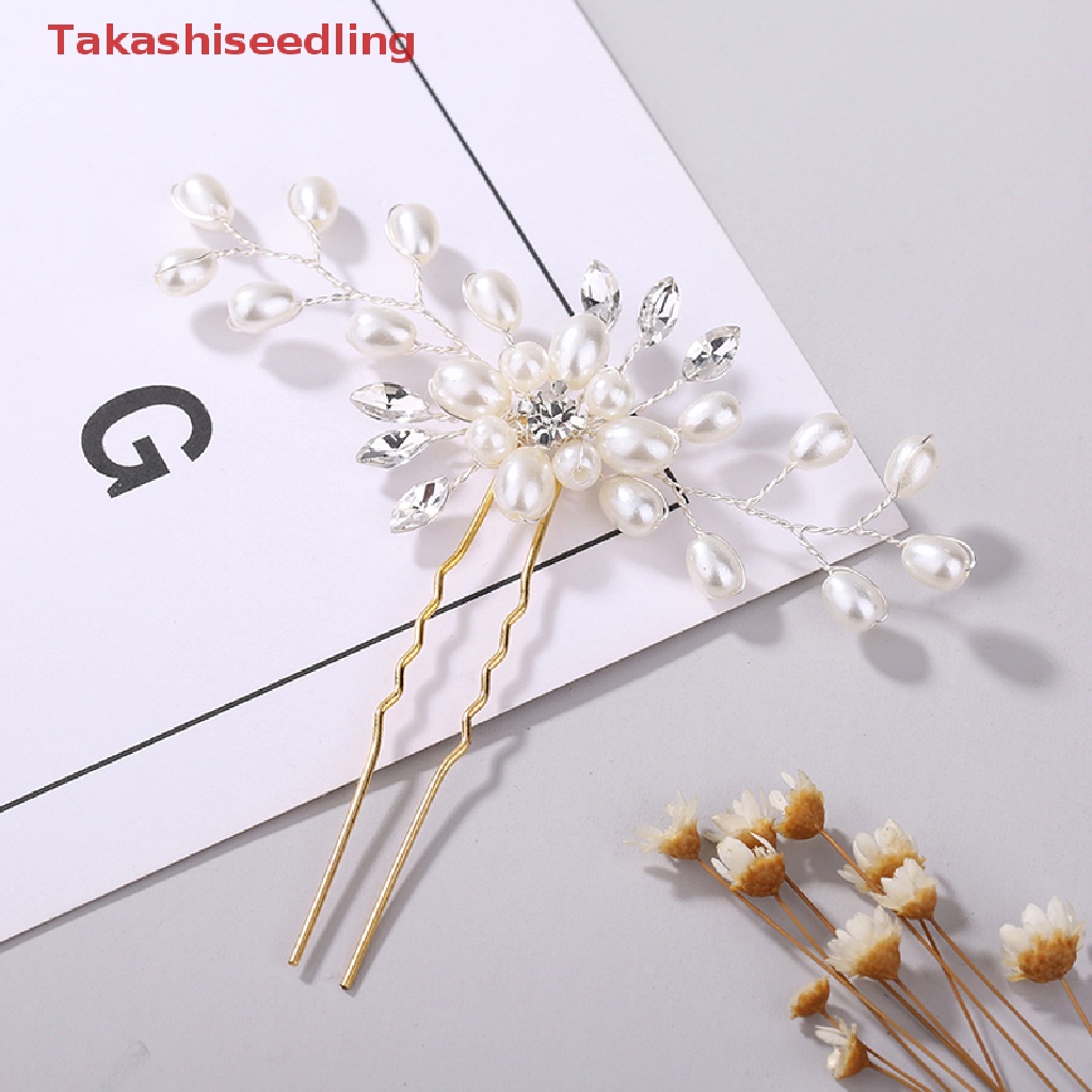 (Takashiseedling) Trâm Cài Tóc Hình Hoa Đính Pha Lê Và Ngọc Trai Thủ Công Thanh Lịch Cho Cô Dâu Trong Ngày Cưới