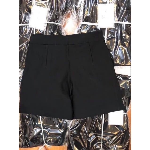 Quần short lưng cao nữ chất liệu tuyết mưa một màu đen duy nhất