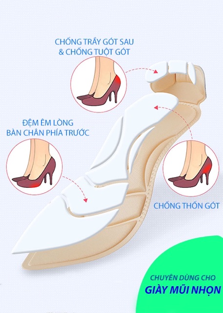 LÓT GIÀY CAO GÓT MŨI NHỌN CHO GIÀY BỊ RỘNG VÀ ÊM CHÂN