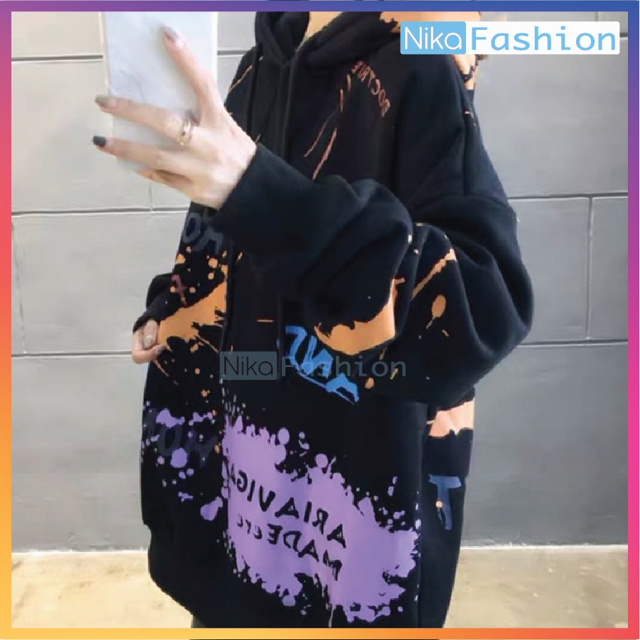 Nikafashion Áo Hoodie Nón Unisex Nam Nữ Chất Vải Nỉ Freesize 1 kích cỡ Form Dáng Rộng Dưới 65kg Mặc Đẹp H.I.N.K.N.I.G.H