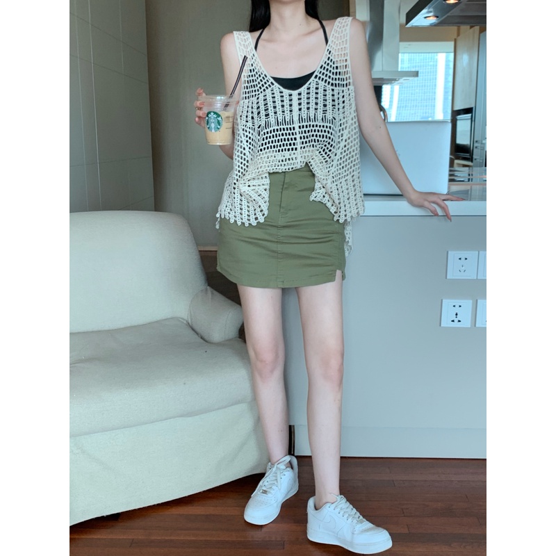 Cocory vn Áo Croptop Dệt Kim Cổ Chữ V Khoét Sâu Quyến Rũ