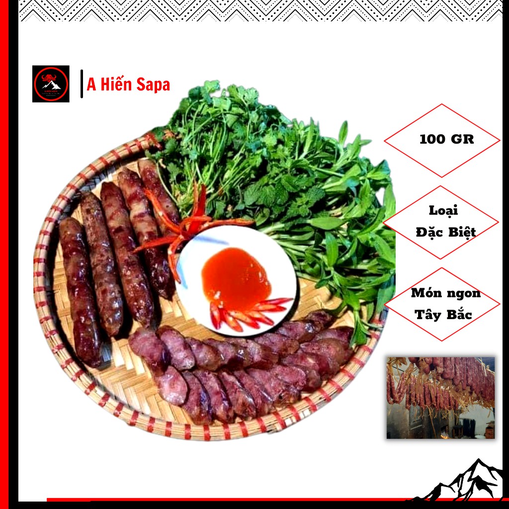 Lạp xưởng gác bếp Sapa gói 100gr loại đặc biệt dùng thử, nhiều nạc, ăn thơm bùi, ăn trực tiếp hoặc xào rau rất ngon.