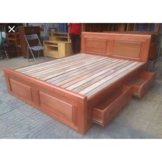 Giường ngủ gỗ sồi nga ngang 1m6 2 hộc kéo