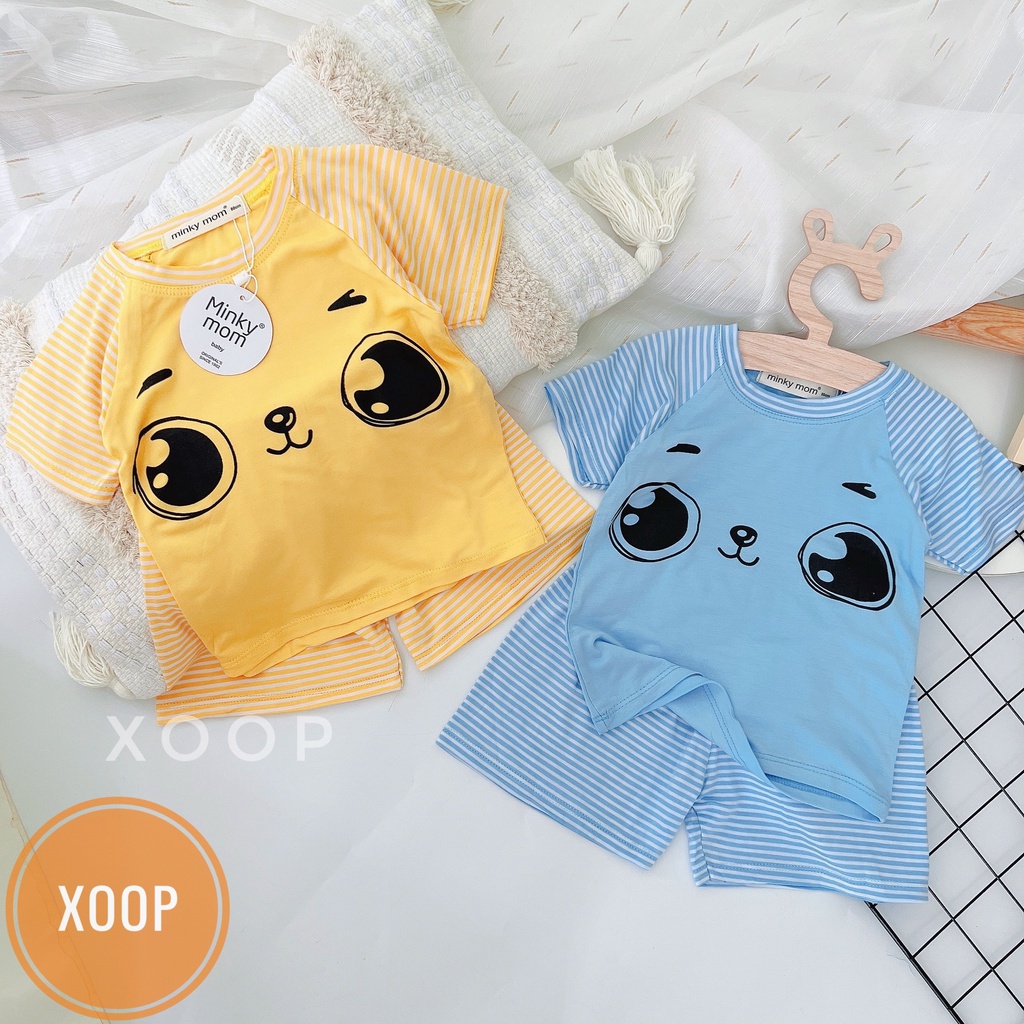 Bộ cộc thun lạnh hàng minky mom họa tiết 2 mắt-kẻ  phối tay cho bé  shop phúc yến