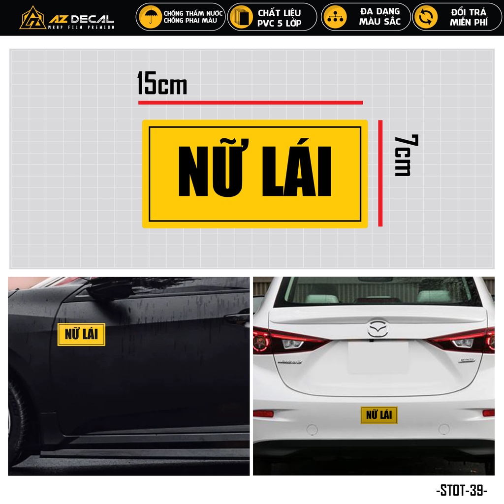 Sticker Dán Xe Ô Tô Mẫu Nữ Lái  | STOT-39 | Tem Decal Dán Sườn Cản Sau Kính Lái Xe Hơi Oto Tải Xe Khách 4 Chỗ