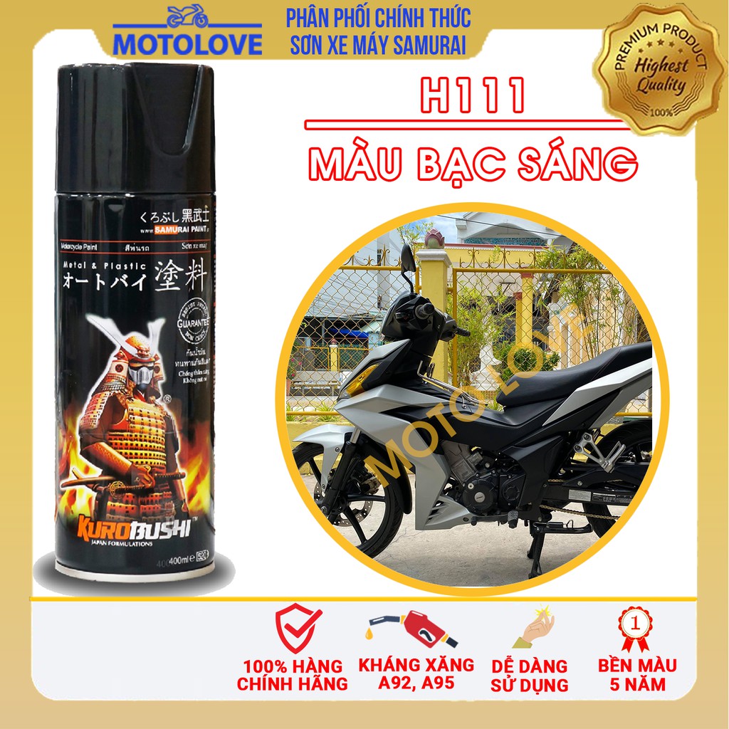 Sơn samurai bạc H111 - chai sơn xịt cao cấp chuẩn màu bạc Honda dùng cho sơn xe máy, ô tô