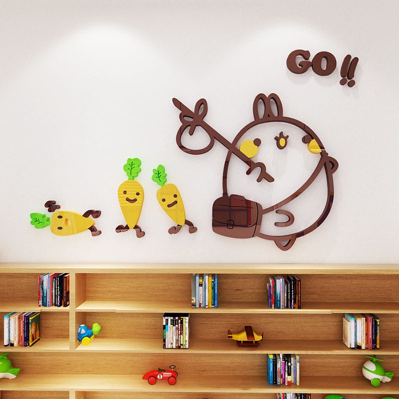 Tranh dán tường mica 3d decor khổ lớn dán nổi trang trí phòng ngủ, phòng học, trà sữa - củ cải go Nhiều Size - EPeBen