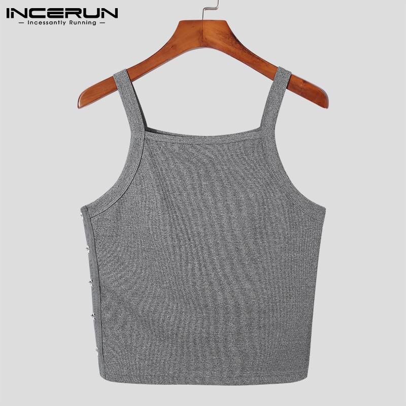 Áo thun ba lỗ INCERUN màu trơn dáng ôm có 3 màu thời trang mùa hè cho nam giới