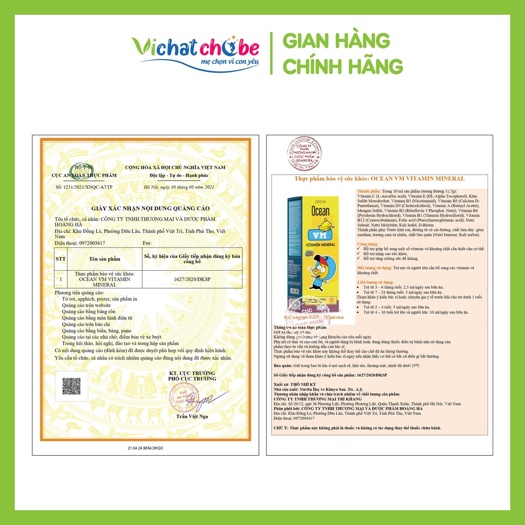 Siro vitamin tổng hơp Orzax Ocean VM - Cải thiện biếng ăn, tăng hấp thu, tăng đề kháng cho trẻ 150ml
