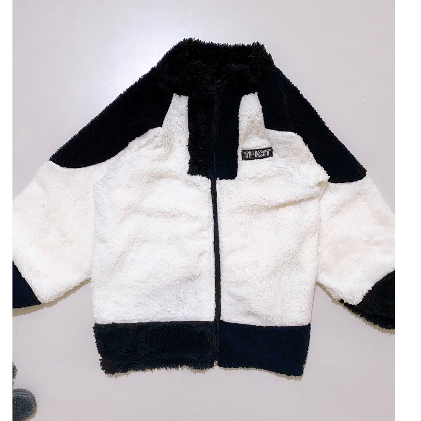 Áo Khoác Lông TH PEONYB Nữ [FREESHIP] 🌸 Sweater nỉ bông phối trắng đen, hoodie zip form rộng tay bồng Ulzzang 🌸 | BigBuy360 - bigbuy360.vn