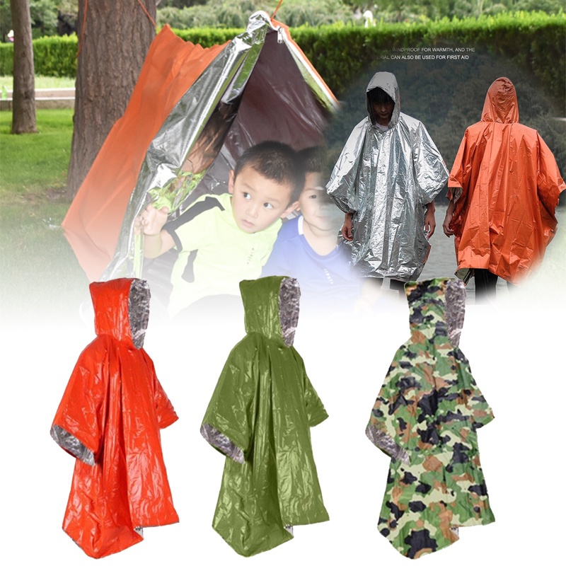 Áo Mưa Khẩn Cấp 3 Trong 1 Di Động Có Màng Nhôm Chống Thấm Nước Màu Phản Quang Cho Hoạt Động Ngoài Trời