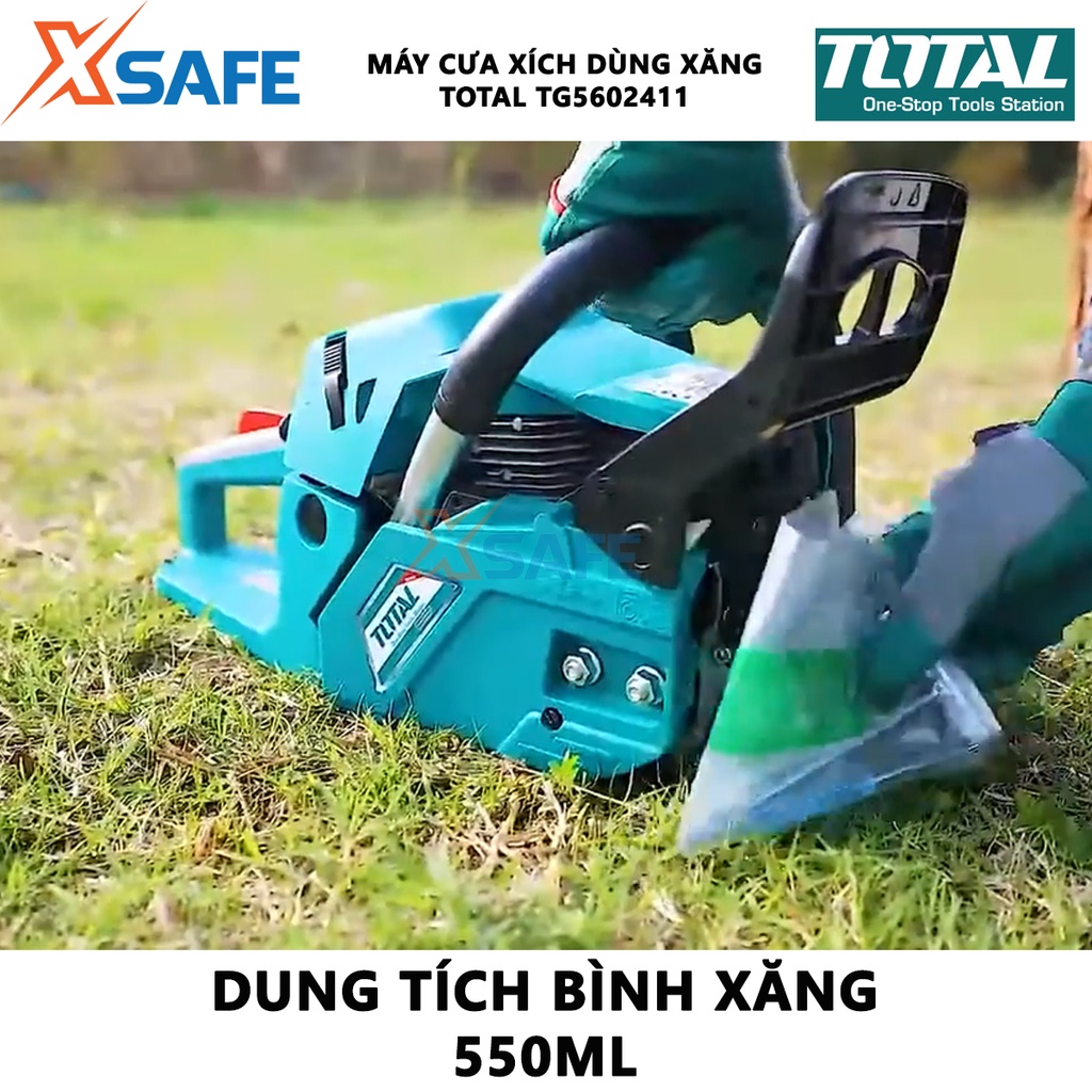 Máy cưa cầm tay TOTAL TG5602411 Máy cưa xích chạy xăng động cơ 2 thì 62cc mạnh mẽ công suất 2.4Kw tốc độ 3300rpm - xsafe