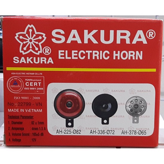 Kèn Dĩa 12V SAKURA màu đỏ. Dành cho xe máy và xe hơi