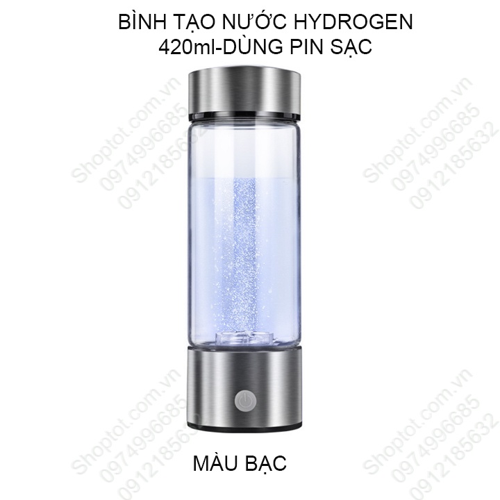 Bình tạo nước Hydrogen cầm tay bằng thủy tinh loại 420ml, dùng pin sạc