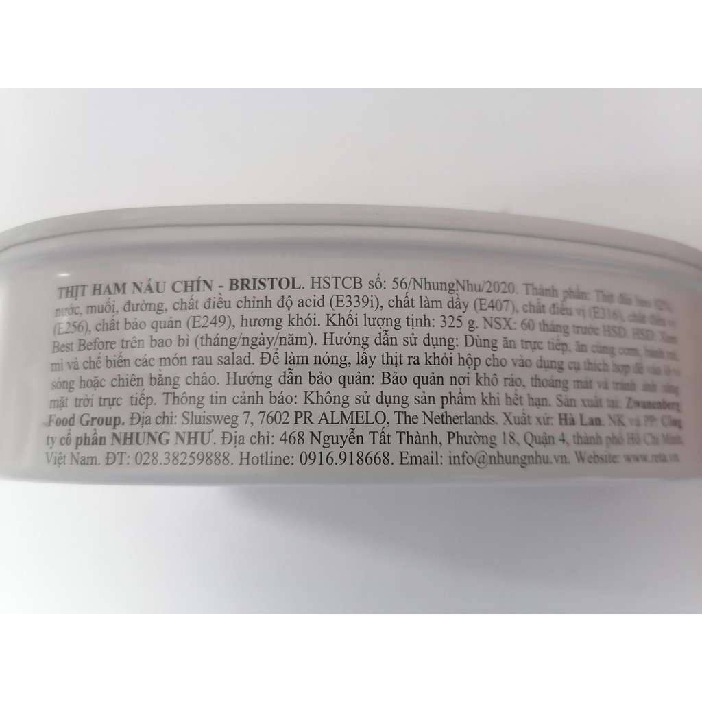 [Hộp nhỏ 325g (OVAL)] THỊT HEO NẤU CHÍN [USA] BRISTOL Cooked Ham Smoke Flavouring Added (nhn-hk)
