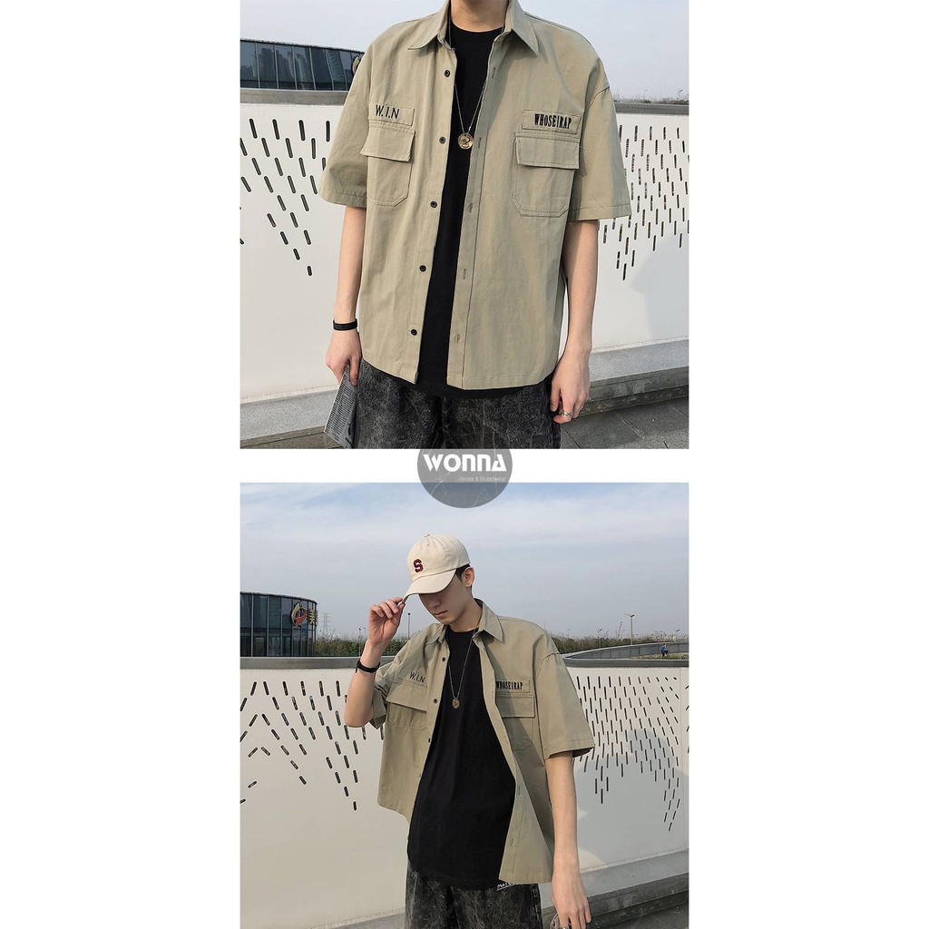 {CÓ SẴN} Áo sơ mi - Jacket áo khoác có cổ POLO unisex street style Hàn áo nam kaki quân xanh kem rộng sơ mi tay lỡ lững