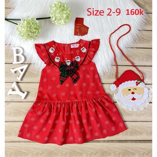 SIZE 2-9 (10-30KG) ĐẦM NOEL BÉ GÁI HẠ EO VẢI NHUNG MÀU ĐỎ