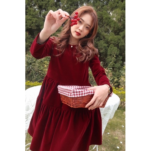 Váy Babydoll Merry Christmas Đỏ Đô