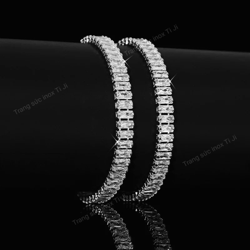 LẮC TAY NỮ INOX ĐÍNH ĐÁ CHỮ NHẬT TO 6MM KHÔNG ĐEN