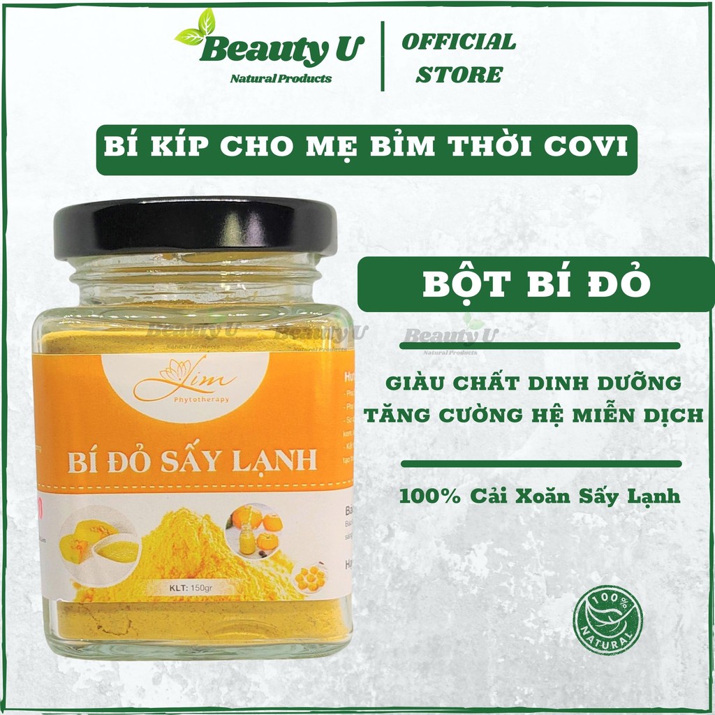 Bột Bí Đỏ Sấy Lạnh LimFarm Nguyên Chất 100% Hũ 150Gram - Bột Ăn Dặm Cho Bé , Bổ Não , Sáng Mắt