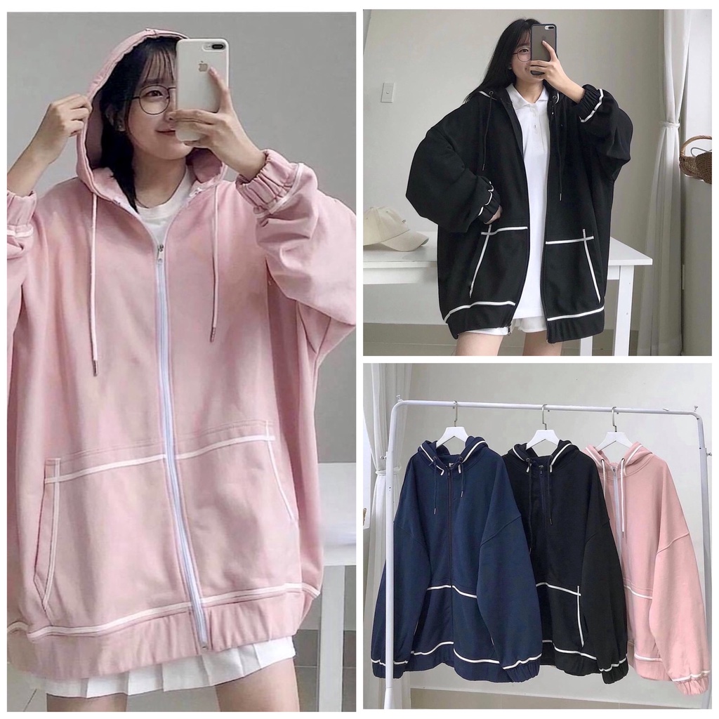 Áo khoác HOODIE viền tay siêu xinh JOLIE  Áo nỉ có mũ tay bồng jacket