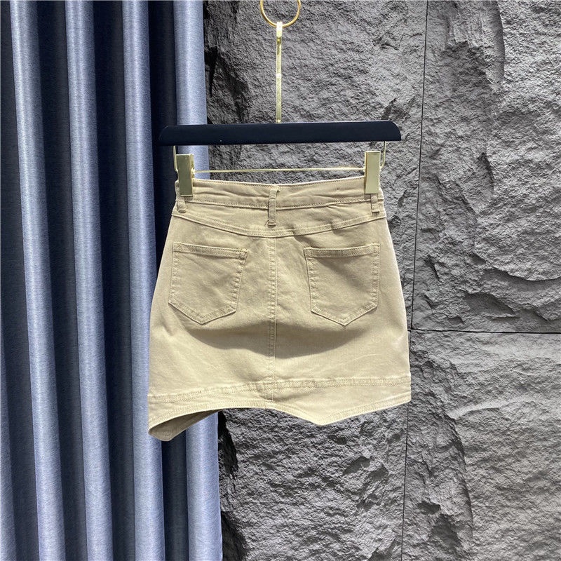 Jiashucheng Chân Váy Denim Chữ a Vạt Lệch Phong Cách Mới