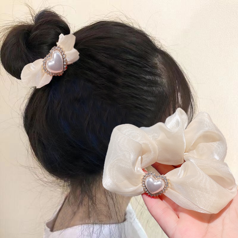 Dây Cột Tóc Đuôi Ngựa Cỡ Lớn Đính Ngọc Trai Hình Trái Tim Xinh Xắn Thời Trang