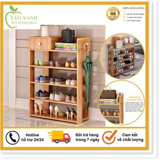 Tủ Để Giày Dép, Kệ Giày Bằng Gỗ 5 Tầng MDF Có Ngăn Kéo, Móc Treo Đồ Lắp Ghép Siêu Tiện Dụng