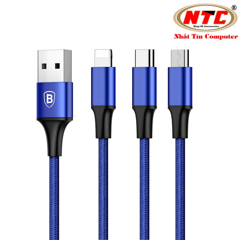 Cáp sạc đa năng BASEUS Rapid Series 3 đầu Lightning - MicroUSB - Type-C dài 120cm