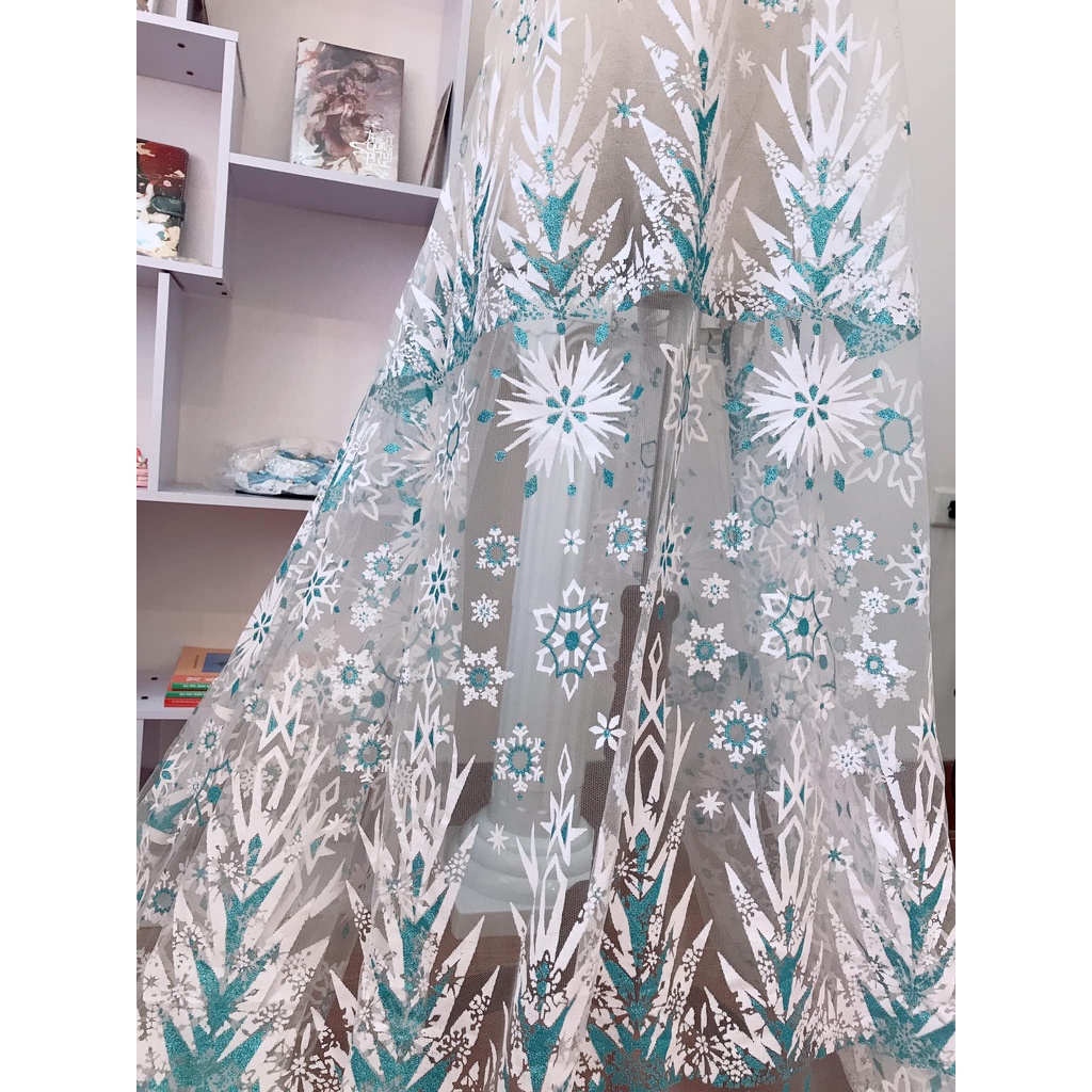 ⚡Nhiều màu⚡Vải voan lưới elsa anh/ hồng/ đỏ in hình bông tuyết lấp lánh khổ 1m6