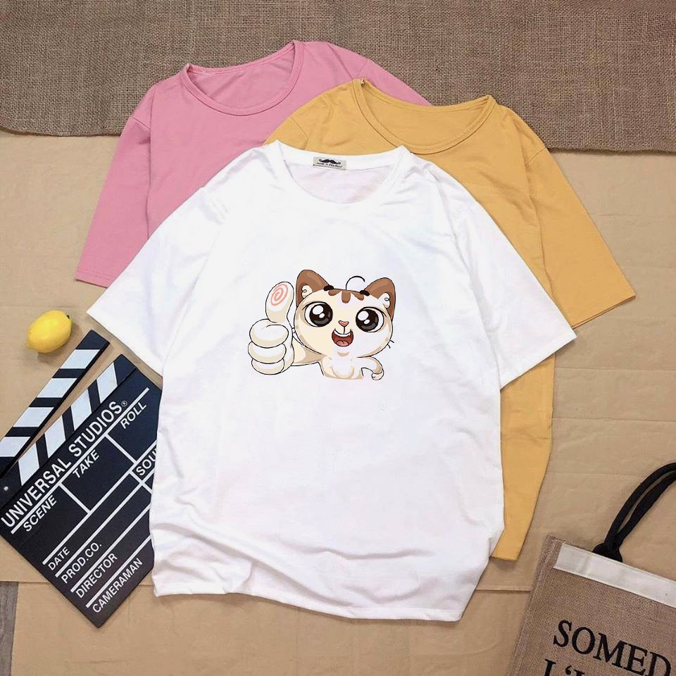Áo thun unisex tay lỡ họa tiết hoạt hình vải dày mịn 20N1245