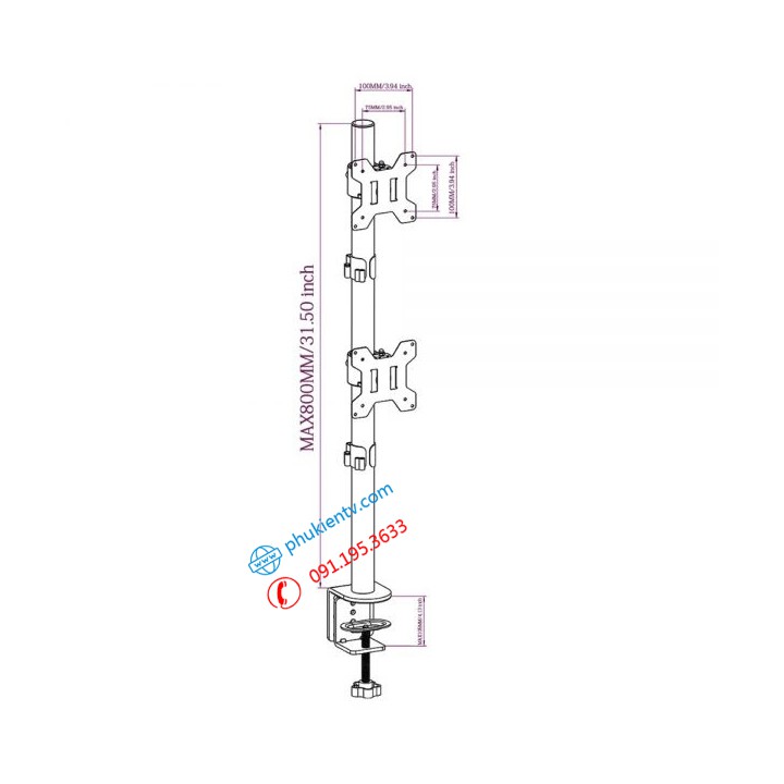 [Xếp Màn Trên / Dưới] Giá Treo Hai Màn Hình Máy Tính 17 - 27 Inch Kẹp Bàn - Tay Đỡ Màn Hình Xoay 360 Độ - Model: XGS-02