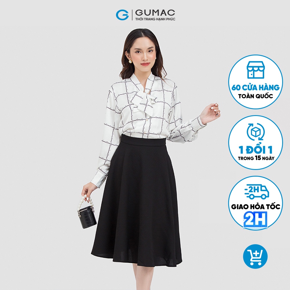 Chân váy nữ thời trang GUMAC màu đen dáng xòe chất liệu lụa LV0605