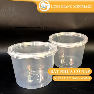10 Bát nhựa có nắp 600ml Nhựa dày dặn cứng cáp Có thể quay lò vi sóng Hàng việt nam an toàn thực phẩm