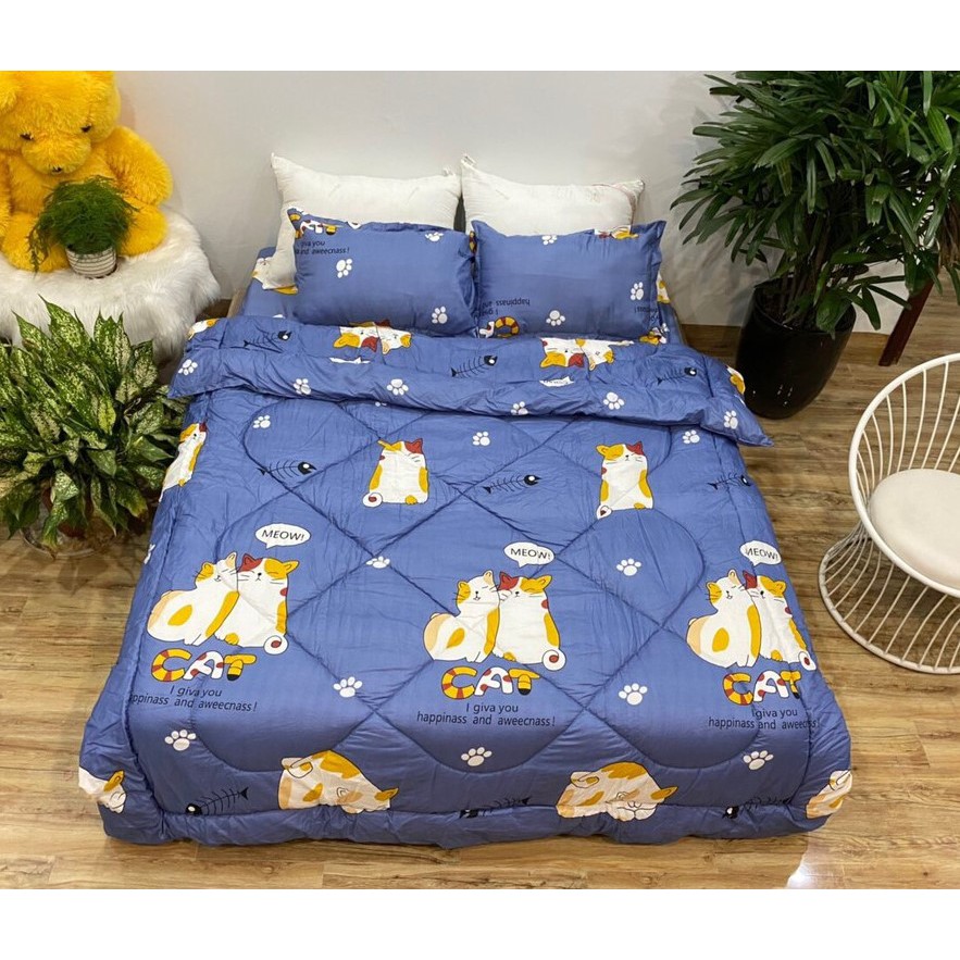 [SIÊU SALE] Bộ Chăn Phao Ga Gối Poly cotton 5 Món [Loại Đẹp] [ 1 Chăn phao + 1 Ga chun + 2 Vỏ gối nằm + 1 Vỏ gối ôm ]ai